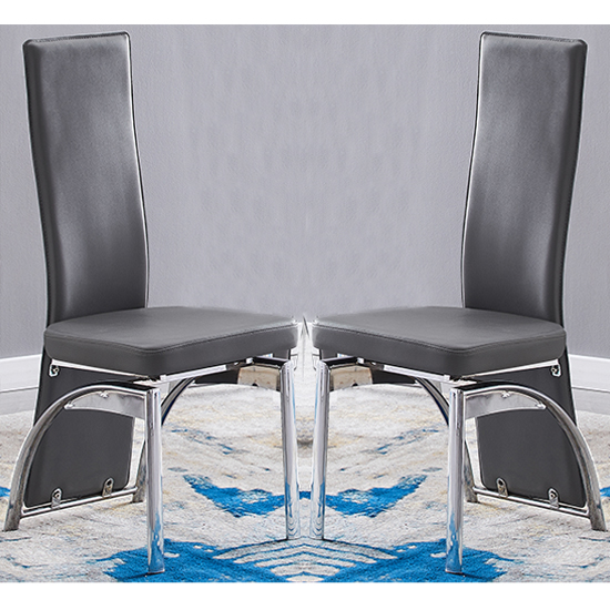 Romeo Grey Faux Leather Dining Chairs With Chrome Legs In Pair