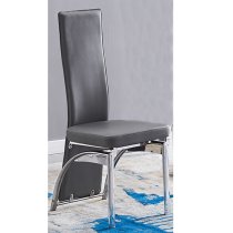 Romeo Grey Faux Leather Dining Chairs With Chrome Legs In Pair