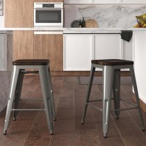 Findlay Wooden Bar Stools With Metal Frame In Pair