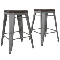 Findlay Wooden Bar Stools With Metal Frame In Pair