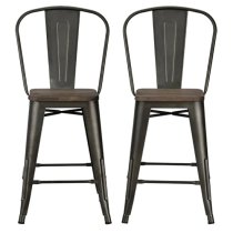 Lenox Wooden Counter Bar Chairs With Copper Metal Frame In Pair