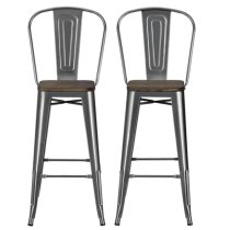 Lenox Wooden Bar Stools With Copper Gun Frame In Pair