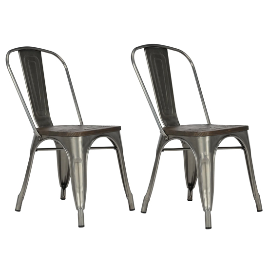 Fuzion Wooden Dining Chairs With Bronze Metal Frame In Pair