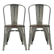 Fuzion Wooden Dining Chairs With Bronze Metal Frame In Pair