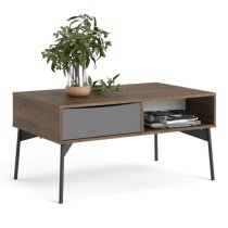 Felton Wooden 1 Drawer Coffee Table In Grey And Walnut