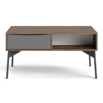 Felton Wooden 1 Drawer Coffee Table In Grey And Walnut