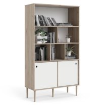 Roxo Wooden 2 Sliding Doors Bookcase In Oak And White