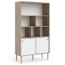 Roxo Wooden 2 Sliding Doors Bookcase In Oak And White