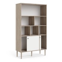 Roxo Wooden 2 Sliding Doors Bookcase In Oak And White