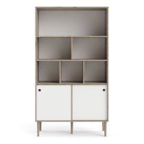 Roxo Wooden 2 Sliding Doors Bookcase In Oak And White