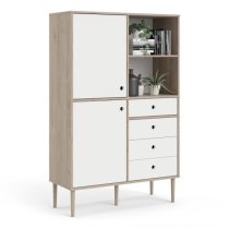 Roxo Wooden 2 Doors And 4 Drawers Bookcase In Oak And White