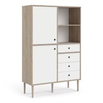 Roxo Wooden 2 Doors And 4 Drawers Bookcase In Oak And White