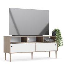 Roxo Wooden 2 Sliding Doors TV Stand In Oak And White