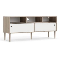 Roxo Wooden 2 Sliding Doors TV Stand In Oak And White