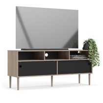 Roxo Wooden 2 Sliding Doors TV Stand In Oak And Black