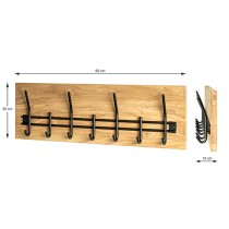 Fresno Wooden Coat Rack With 7 Metal Hooks In Oak Oiled Black