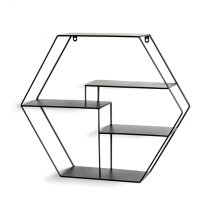 Elwoka Metal 4 Shelves Hexagonal Wall Shelf In Black