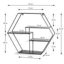 Elwoka Metal 4 Shelves Hexagonal Wall Shelf In Black