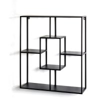 Elwoka Metal 4 Shelves Geometric Wall Shelf In Black