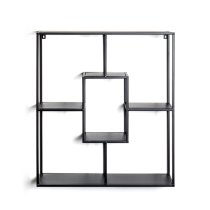 Elwoka Metal 4 Shelves Geometric Wall Shelf In Black