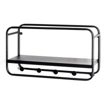 Elwoka Metal Wall Shelf With 5 Coat Hanging Hooks In Black