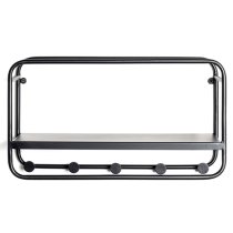 Elwoka Metal Wall Shelf With 5 Coat Hanging Hooks In Black