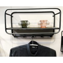 Elwoka Metal Wall Shelf With 5 Coat Hanging Hooks In Black