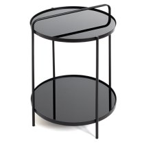 Bellvue Round Glass Top End Table With Undershelf In Black