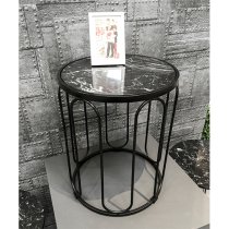 Bellvue Round Marble End Table With Metal Base In Black