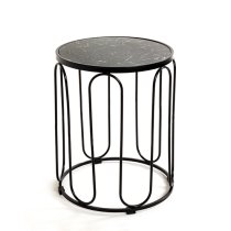 Bellvue Round Marble End Table With Metal Base In Black