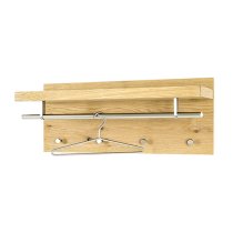 Learo Wooden Wall Hung Coat Rack In Oak With Chrome Hooks