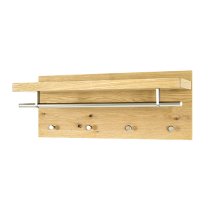 Learo Wooden Wall Hung Coat Rack In Oak With Chrome Hooks