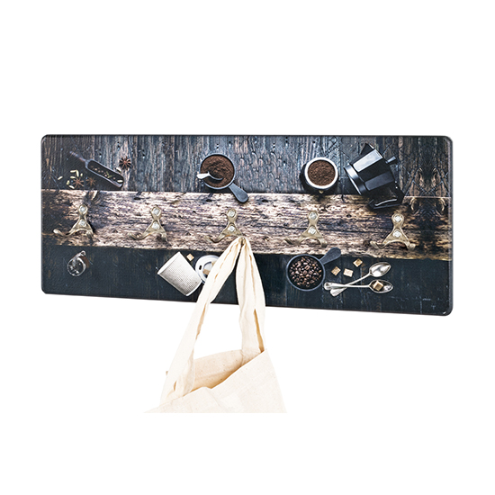 Tahoe Wooden Wall Hung 5 Hooks Coat Rack In Coffee Print