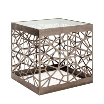 Simons Square Clear Glass Side Table With Bronze Metal Base