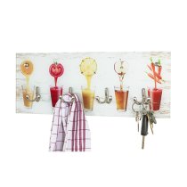 Palos Glass Wall Hung 4 Hooks Coat Rack In Fruit Glasses Print