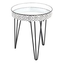 Selma Small Mirrored Side Table In White With Black Legs