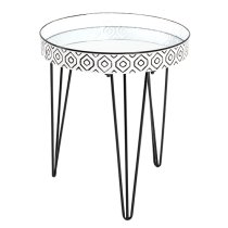 Selma Large Mirrored Side Table In White With Black Legs