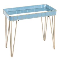 Selma Mirrored Side Table In Blue With Gold Metal Legs