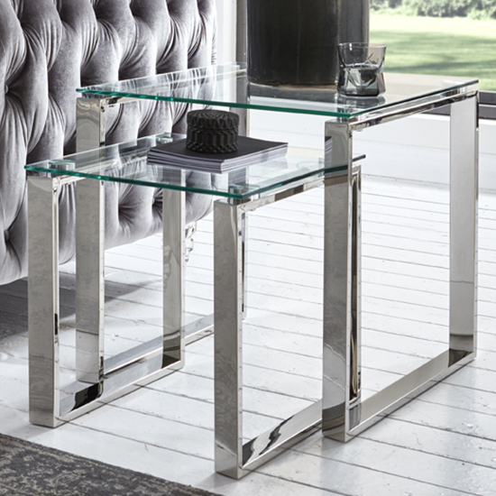 Sioux Clear Glass Nest Of 2 Tables With Stainless Steel Legs