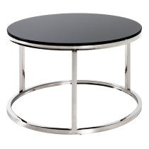 Sioux Small Round Black Glass Coffee Table With Chrome Legs