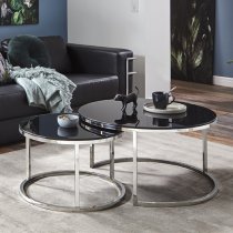 Sioux Small Round Black Glass Coffee Table With Chrome Legs