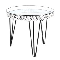 Sioux Round Mirrored Coffee Table In White With Black Legs