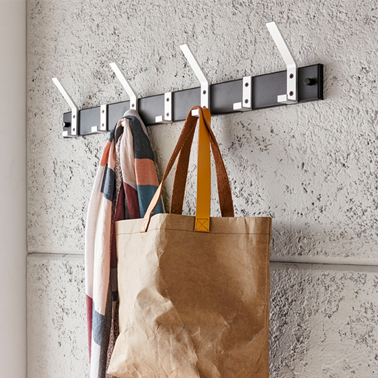 Hillsboro Wall Hung Metal 7 Hooks Coat Rack In Black