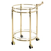 Merksem Round Clear Glass Shelves Serving Trolley In Brass