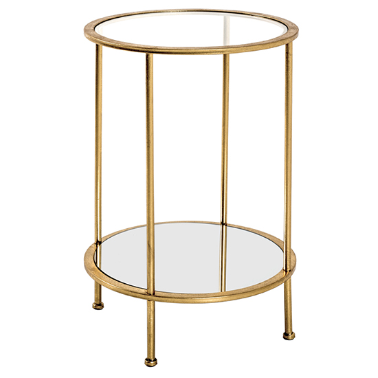 Inman Round Mirrored Glass Side Table In Gold With Undershelf