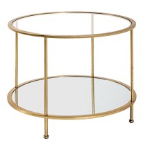 Inman Round Mirrored Glass Coffee Table In Gold With Undershelf