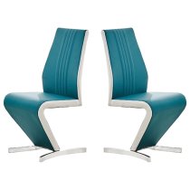 Gia Teal And White Faux Leather Dining Chairs In Pair