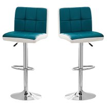 Copez Teal And White Faux Leather Bar Stools In Pair