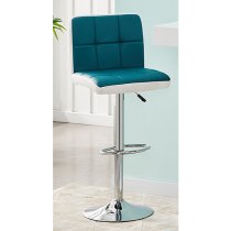 Topaz White High Gloss Bar Table With 2 Copez Teal White Stools