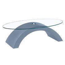 Opel Oval Clear Glass Coffee Table With Grey High Gloss Base